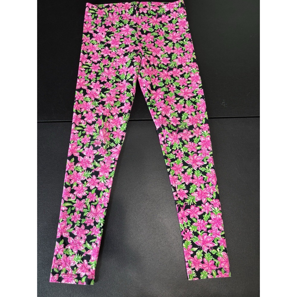 Lilly Pulitzer Leggings Girls Large 8-10 Pink Floral Life Of The Party - Picture 2 of 5